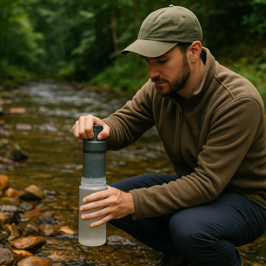 Wasserfilter Grayl am Fluss